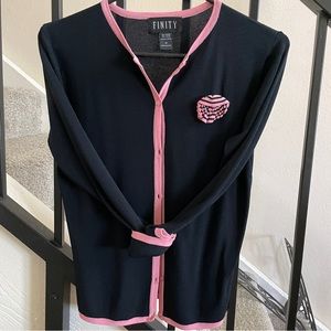 FINITY cardigan cool knit button up pink trim top